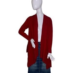 Ann Klein NWOT Cardigan Open Front Asymmetrical Hem Red Size S